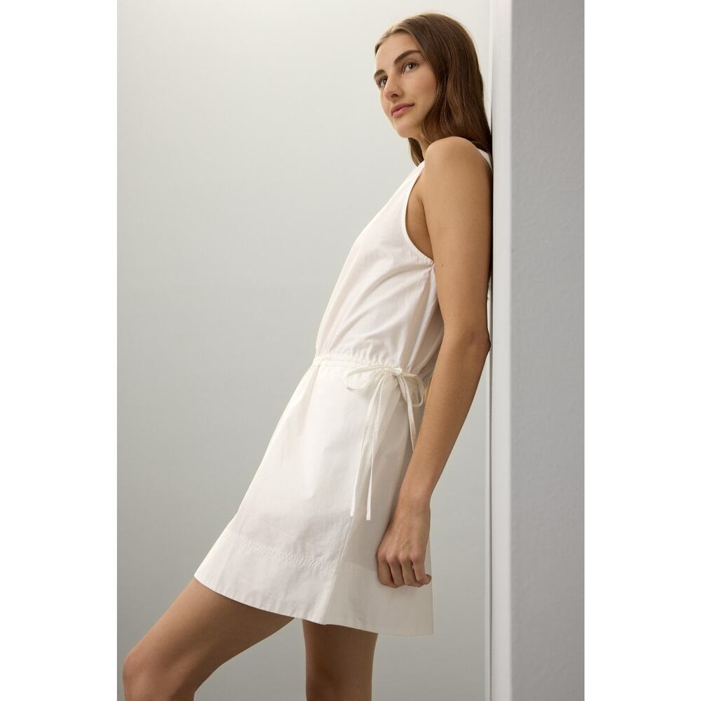 Splendid Chase Cotton Poplin Dress White Mini Drawstring Waist Sleeveless Sz L‎ - Picture 3 of 11
